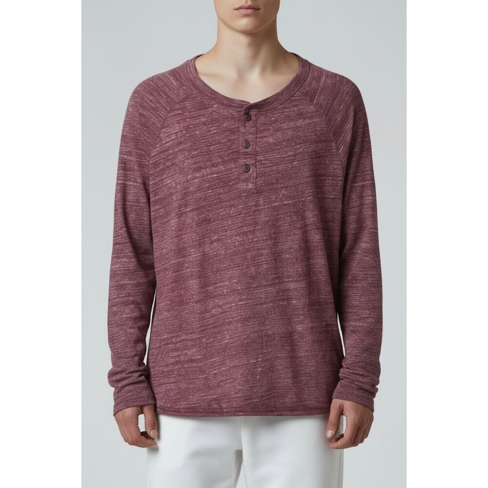 Aeropostale Mens Burgundy Heathered Long Sleeve Henley Tee Size L Soft Cotton Bl